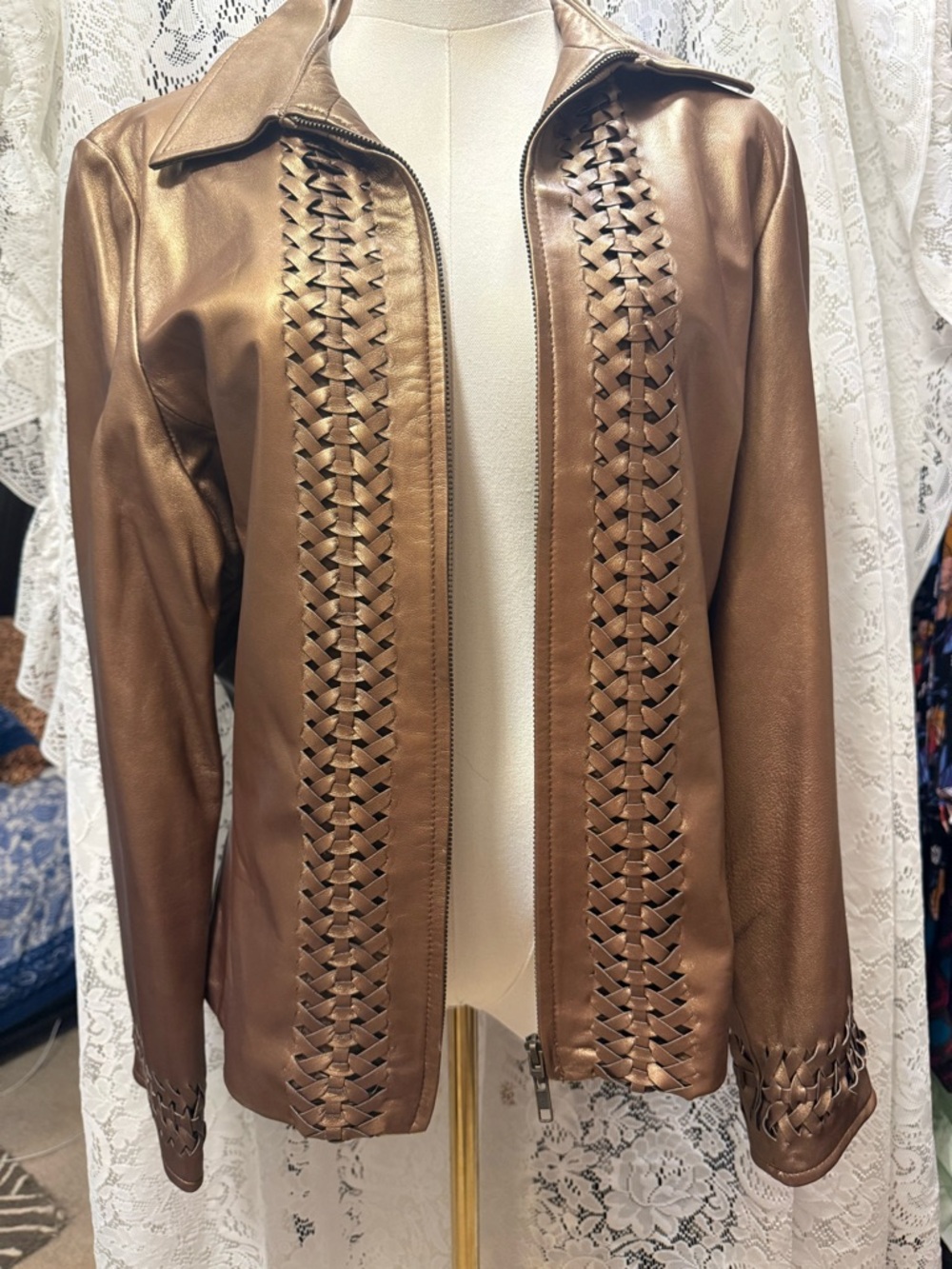Mesmerize Coastal Cowgirl Beaided Detail Brown Leather Jacket